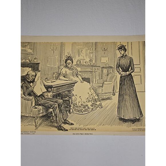 Antique 1906 Print Charles Dana Gibson Why She Didn't Get The Place Vintage Art - Picture 3 of 8